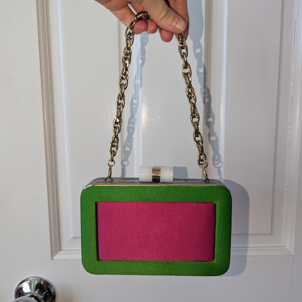 Volume Pink, Green, Blue, and Gold Toned Rectangular Clutch Box Mini Bag